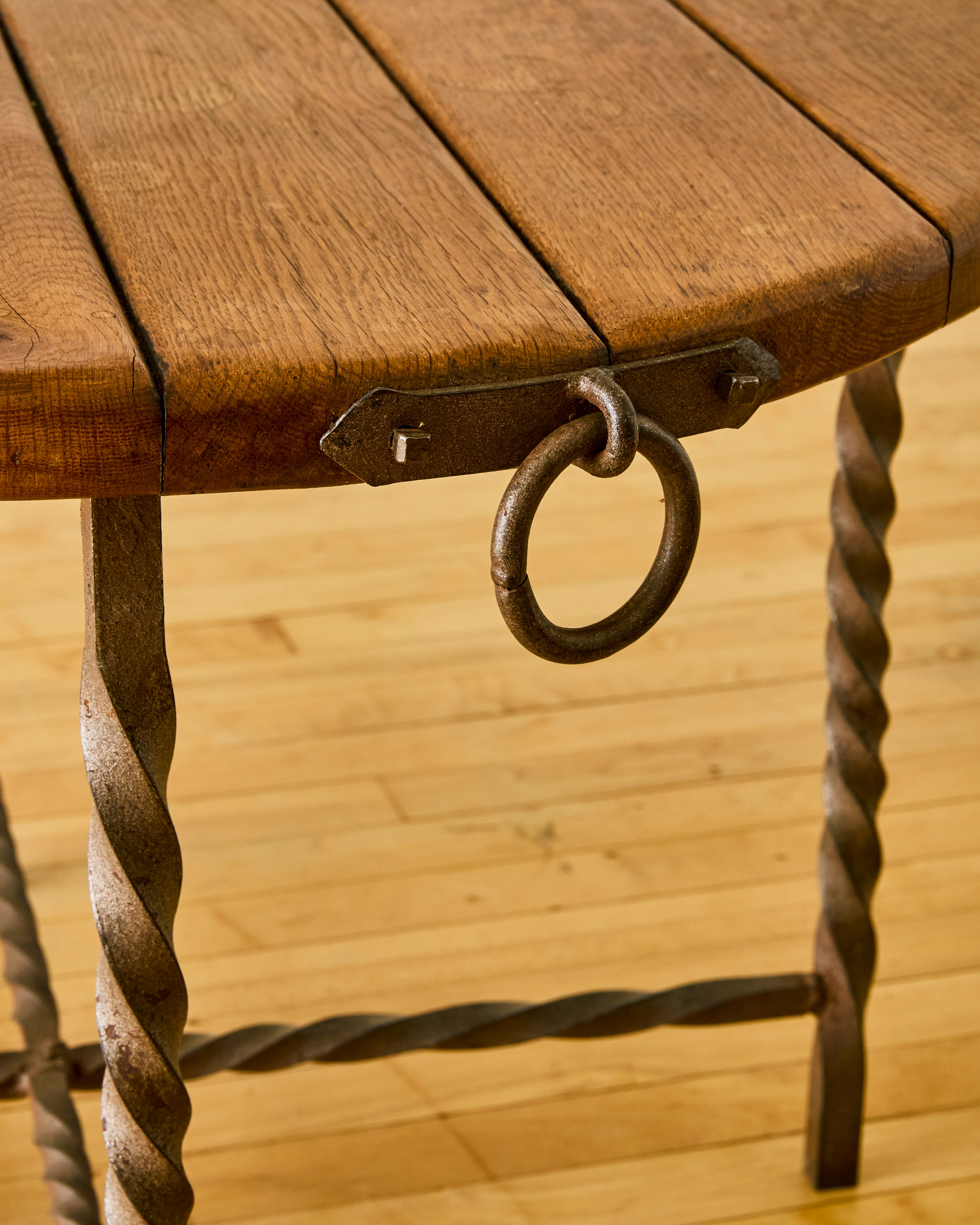 FRENCH OAK AND IRON OCCASIONAL TABLE C. 1945 - Image 3